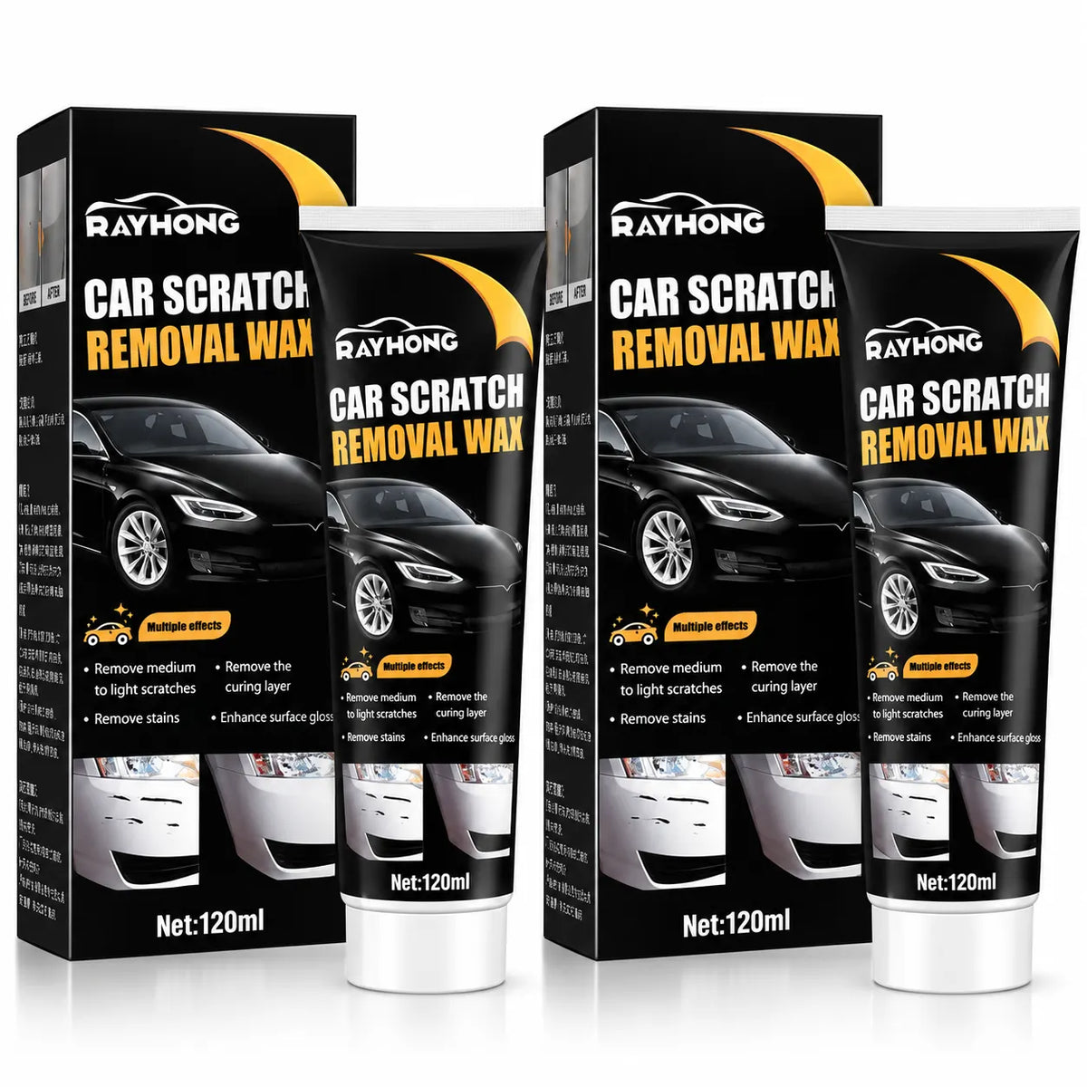 (Pack of 2) Car Scratch Removal Wax Rubbing Compound – Auto Paint Scratch Repair & Scuff Remover for Swirl Marks & Clear Coat Restoration